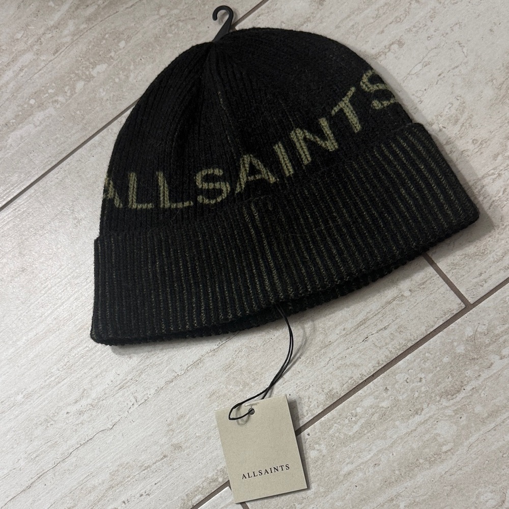 All Saints Black and Olive Beanie